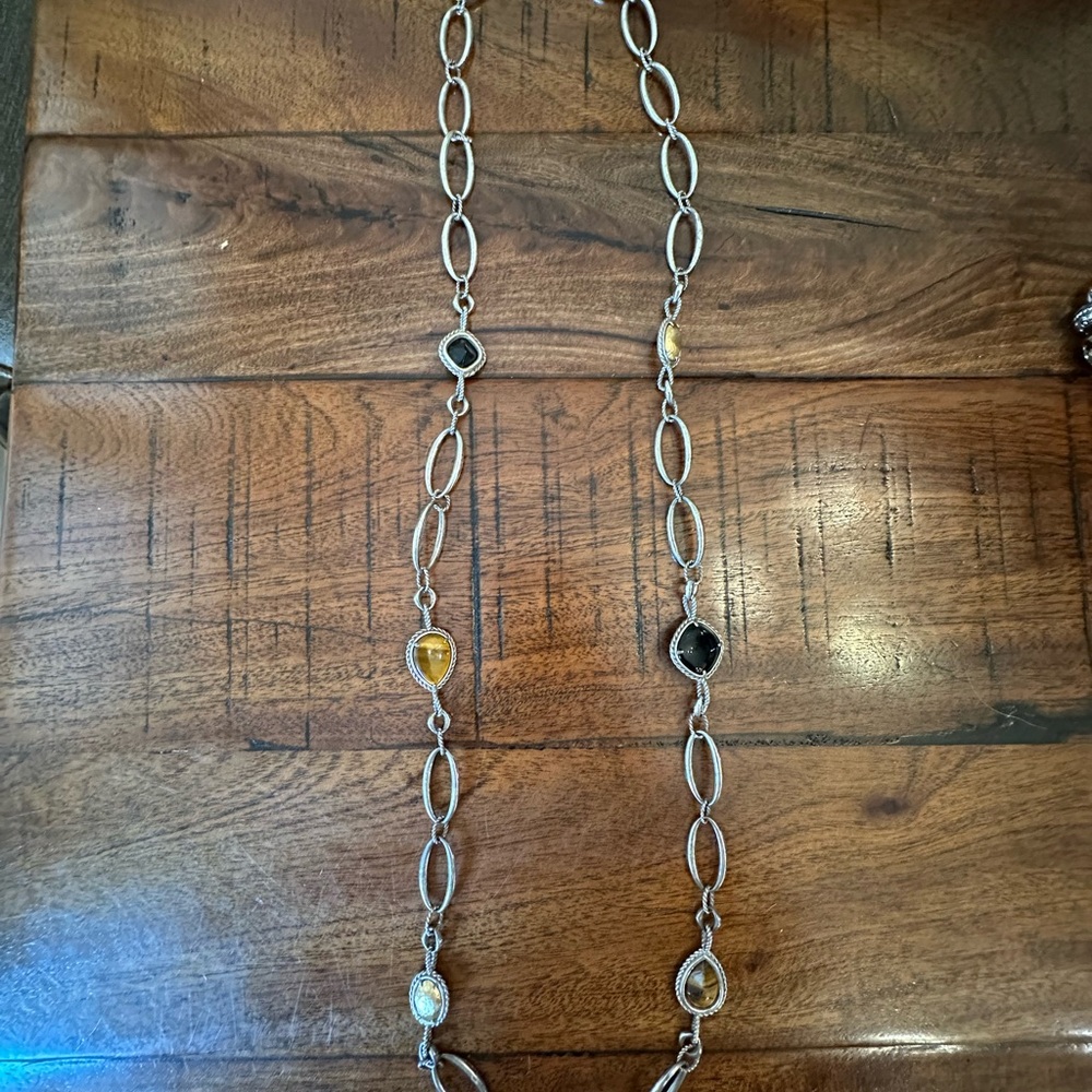 Brighton Silver Necklace with Black, Gold and Brown Highlights
